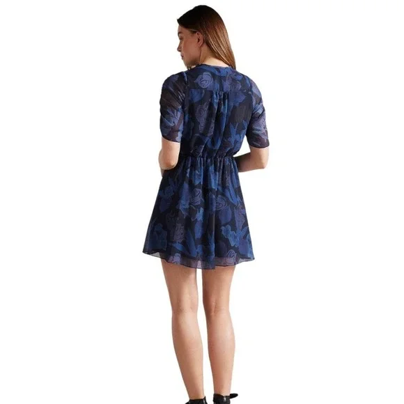 TED BAKER JULEAH RUCHED SLEEVED MINI DRESS BLUE, US SIZE 16-18 NWT - Picture 2 of 16